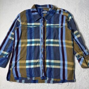 Free People We The Free So Long Summer Blue Plaid Flannel Button Up Shirt Sz XL